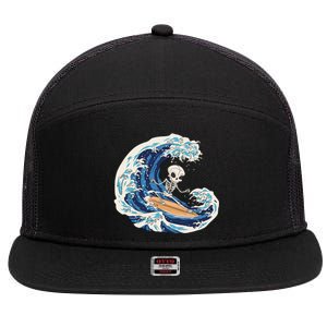 Skeleton Surfing Summer Surfer 7 Panel Mesh Trucker Snapback Hat