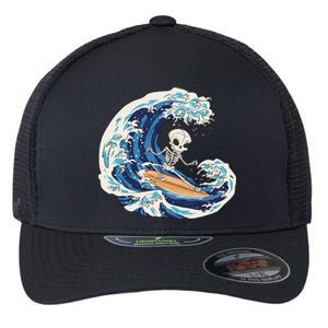 Skeleton Surfing Summer Surfer Flexfit Unipanel Trucker Cap