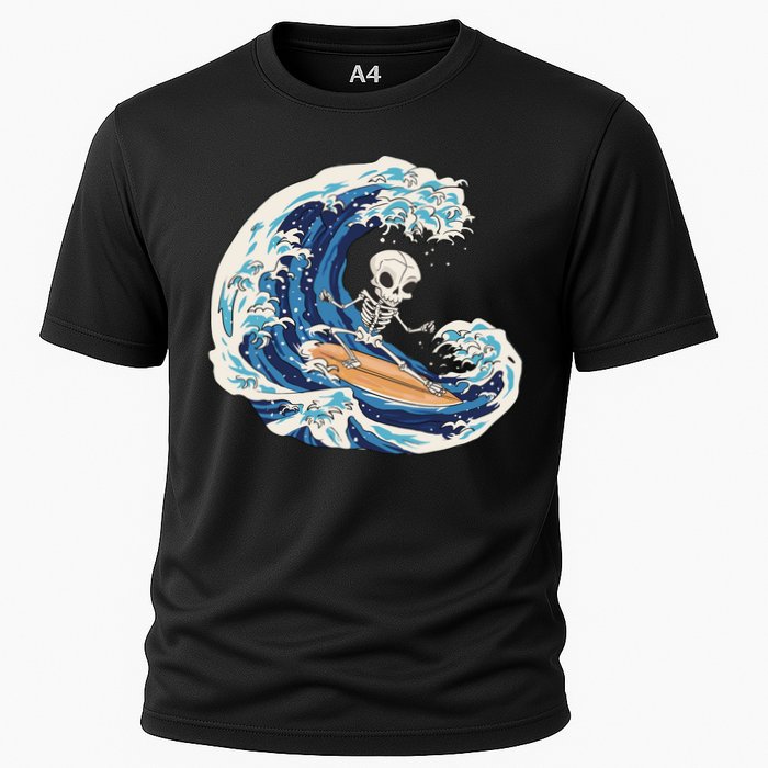 Skeleton Surfing Summer Surfer Cooling Performance Crew T-Shirt