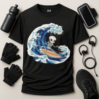 Skeleton Surfing Summer Surfer Cooling Performance Crew T-Shirt