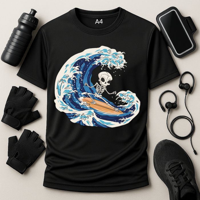 Skeleton Surfing Summer Surfer Cooling Performance Crew T-Shirt
