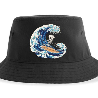 Skeleton Surfing Summer Surfer Sustainable Bucket Hat
