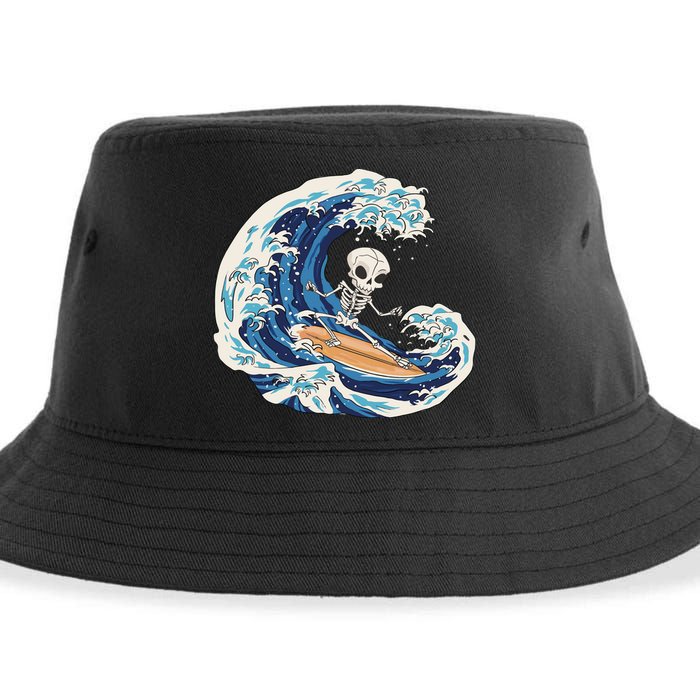 Skeleton Surfing Summer Surfer Sustainable Bucket Hat