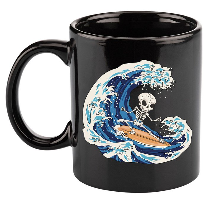 Skeleton Surfing Summer Surfer 11oz C Handle Ceramic Mug