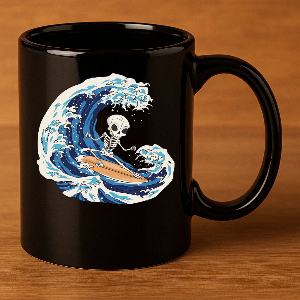 Skeleton Surfing Summer Surfer 11oz C Handle Ceramic Mug