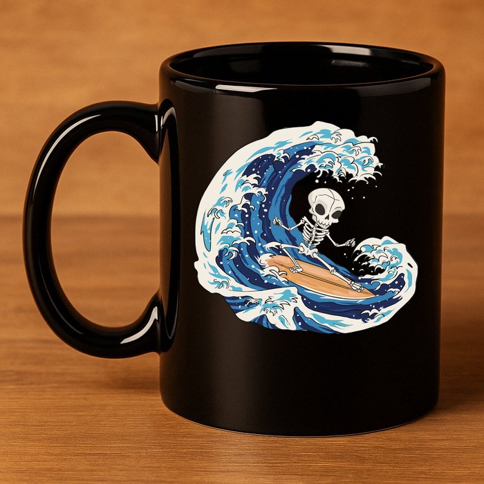 Skeleton Surfing Summer Surfer 11oz C Handle Ceramic Mug