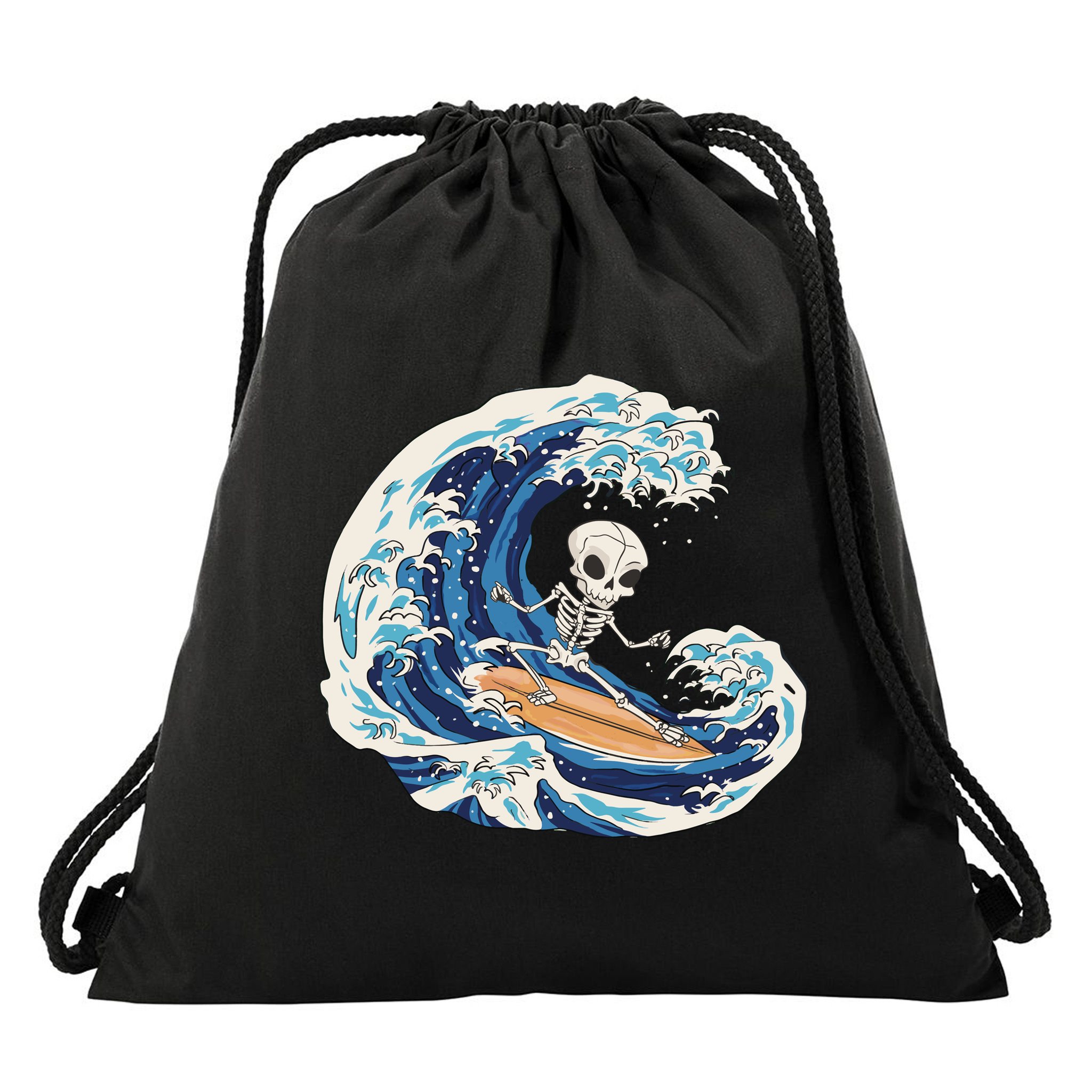 Skeleton Surfing Summer Surfer Drawstring Bag