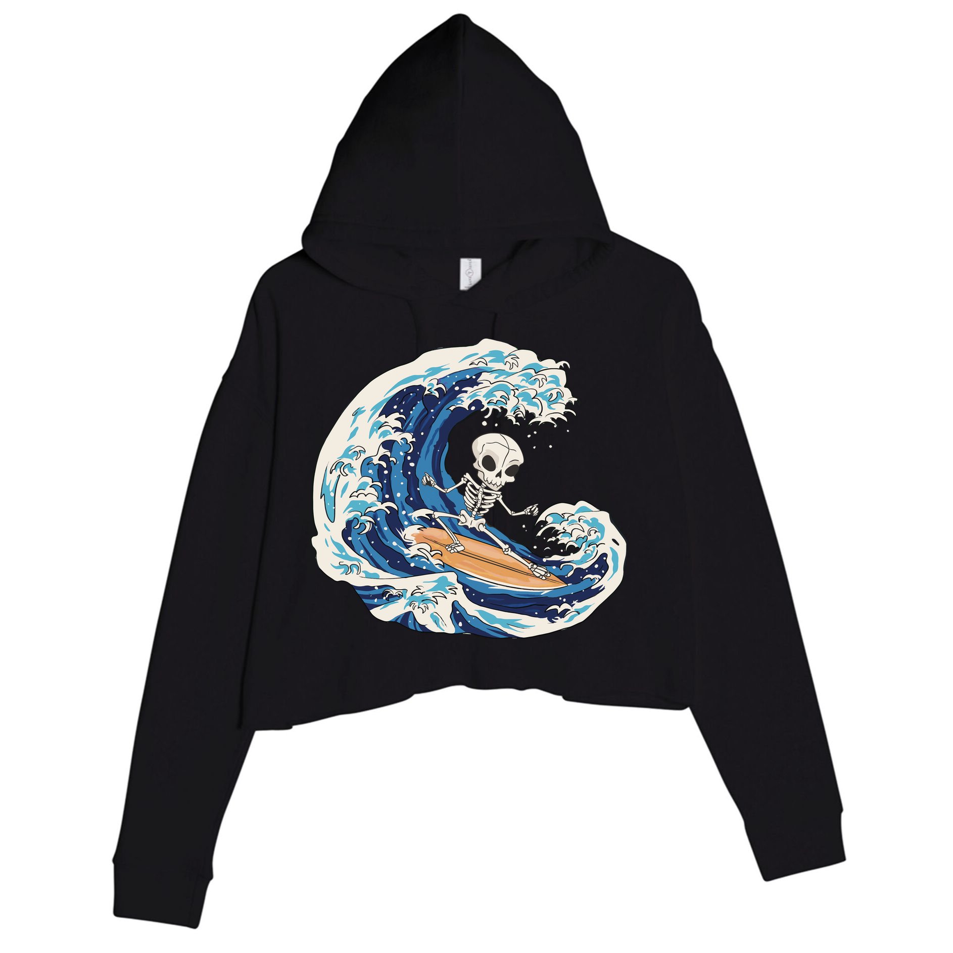 Skeleton Surfing Summer Surfer Crop Fleece Hoodie