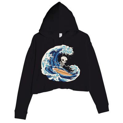 Skeleton Surfing Summer Surfer Crop Fleece Hoodie