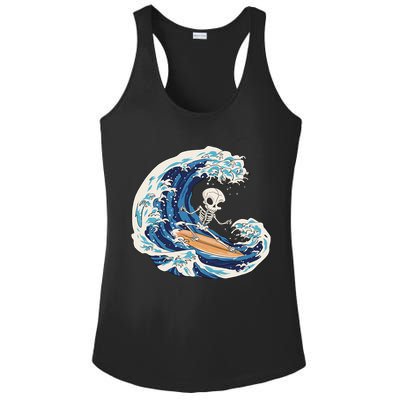 Skeleton Surfing Summer Surfer Ladies PosiCharge Competitor Racerback Tank