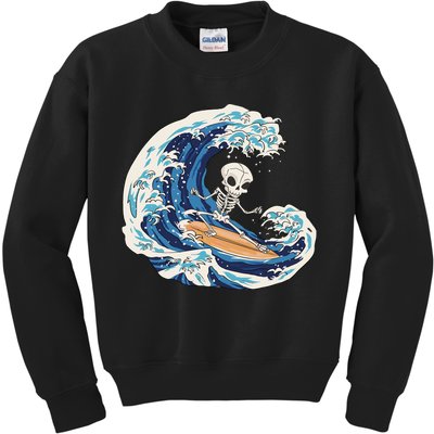 Skeleton Surfing Summer Surfer Kids Sweatshirt