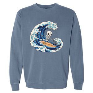 Skeleton Surfing Summer Surfer Garment-Dyed Sweatshirt