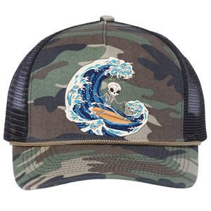 Skeleton Surfing Summer Surfer Retro Rope Trucker Hat Cap