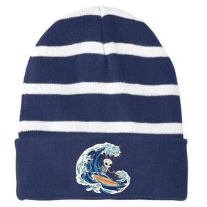 Skeleton Surfing Summer Surfer Striped Beanie with Solid Band