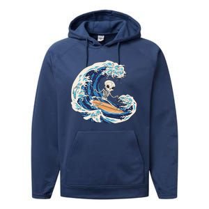 Skeleton Surfing Summer Surfer Performance Fleece Hoodie