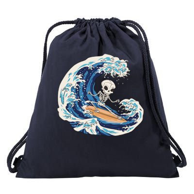 Skeleton Surfing Summer Surfer Drawstring Bag