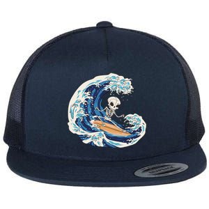 Skeleton Surfing Summer Surfer Flat Bill Trucker Hat