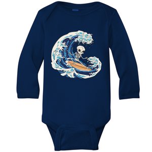 Skeleton Surfing Summer Surfer Baby Long Sleeve Bodysuit