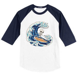 Skeleton Surfing Summer Surfer Baseball Sleeve Shirt