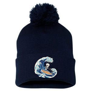 Skeleton Surfing Summer Surfer Pom Pom 12in Knit Beanie