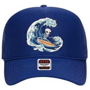 Skeleton Surfing Summer Surfer High Crown Mesh Back Trucker Hat