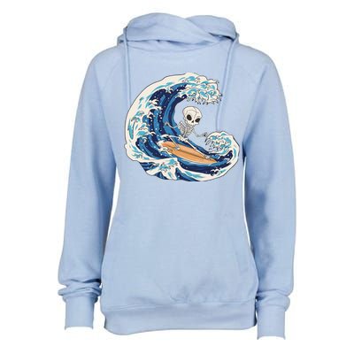 Skeleton Surfing Summer Surfer Womens Funnel Neck Pullover Hood