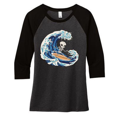 Skeleton Surfing Summer Surfer Women's Tri-Blend 3/4-Sleeve Raglan Shirt