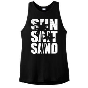 Sun Salt Sand Palm Trees Summer Break Ladies PosiCharge Tri-Blend Wicking Tank