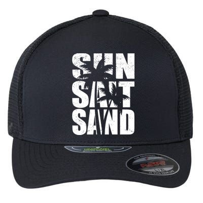 Sun Salt Sand Palm Trees Summer Break Flexfit Unipanel Trucker Cap