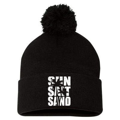 Sun Salt Sand Palm Trees Summer Break Pom Pom 12in Knit Beanie