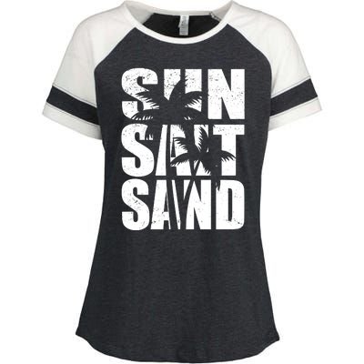 Sun Salt Sand Palm Trees Summer Break Enza Ladies Jersey Colorblock Tee