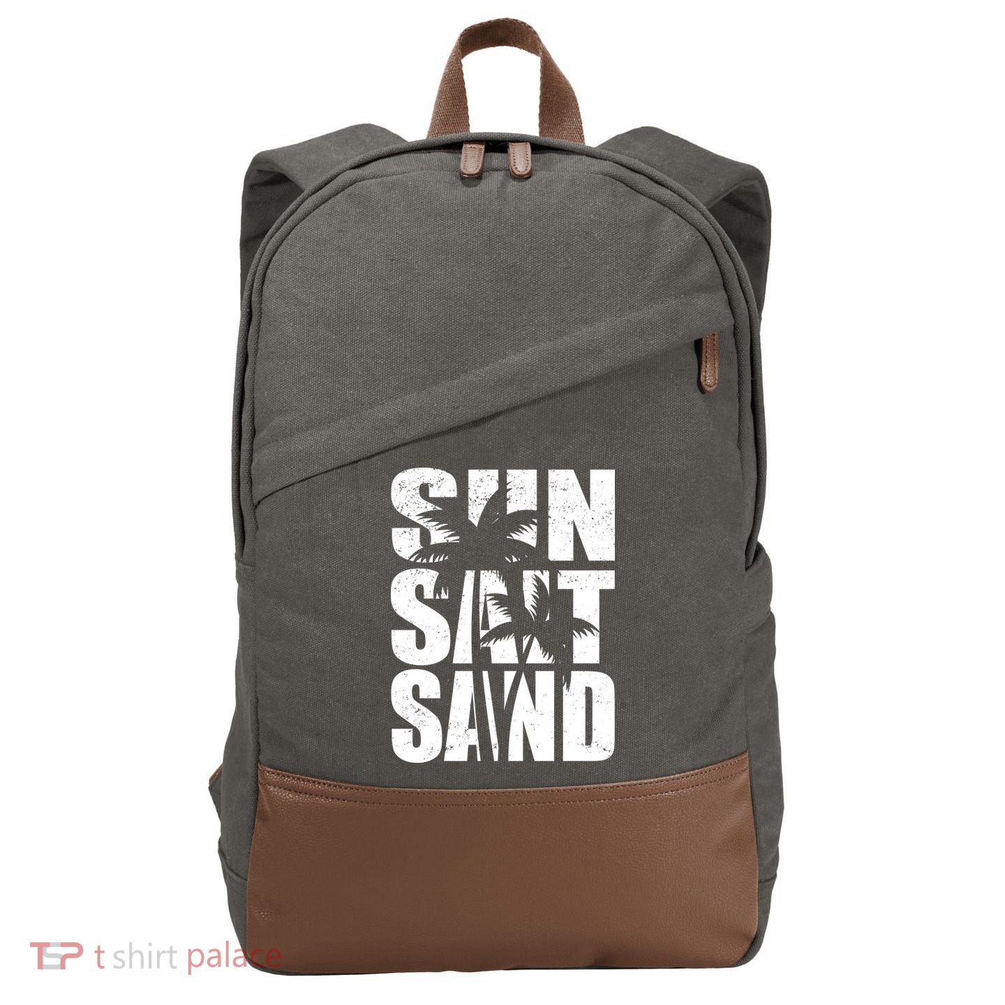 Sun Salt Sand Palm Trees Summer Break Cotton Canvas Backpack