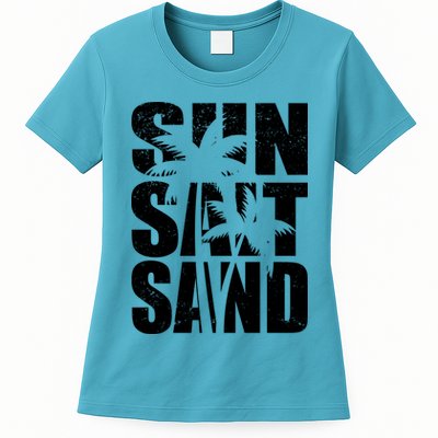 Sun Salt Sand Palm Trees Summer Break Womens T-Shirt