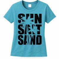 Sun Salt Sand Palm Trees Summer Break Womens T-Shirt