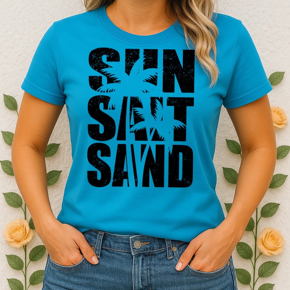 Sun Salt Sand Palm Trees Summer Break Womens T-Shirt