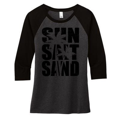 Sun Salt Sand Palm Trees Summer Break Women's Tri-Blend 3/4-Sleeve Raglan Shirt