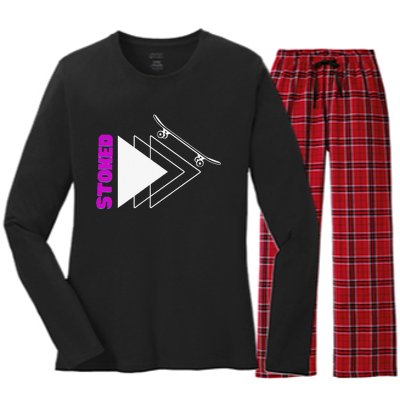 Stoke Skateboard Summer Fun Design Rip it Up Get Stoked Women's Long Sleeve Flannel Pajama Set 