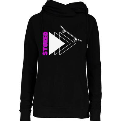 Stoke Skateboard Summer Fun Design Rip it Up Get Stoked Womens Funnel Neck Pullover Hood