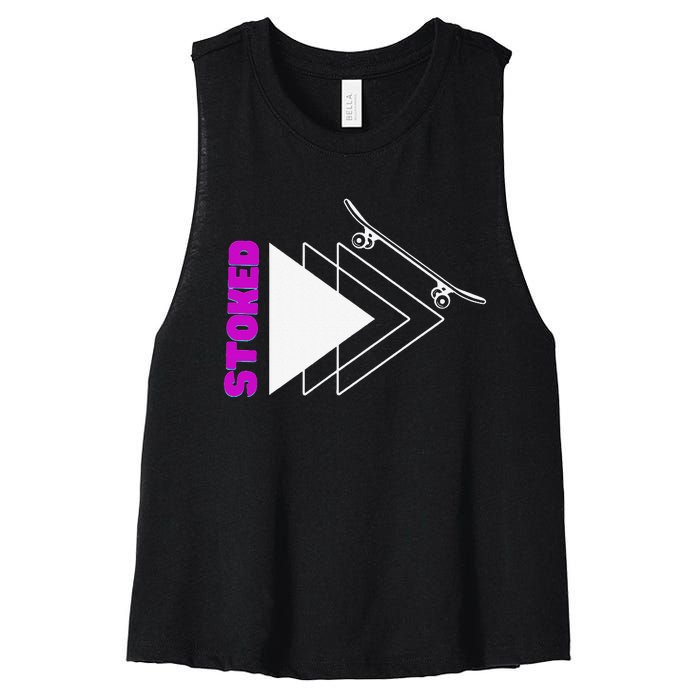 Stoke Skateboard Summer Fun Design Rip it Up Get Stoked Women's Racerback Cropped Tank