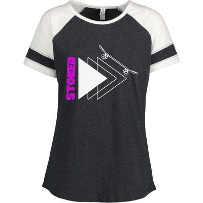 Stoke Skateboard Summer Fun Design Rip it Up Get Stoked Enza Ladies Jersey Colorblock Tee