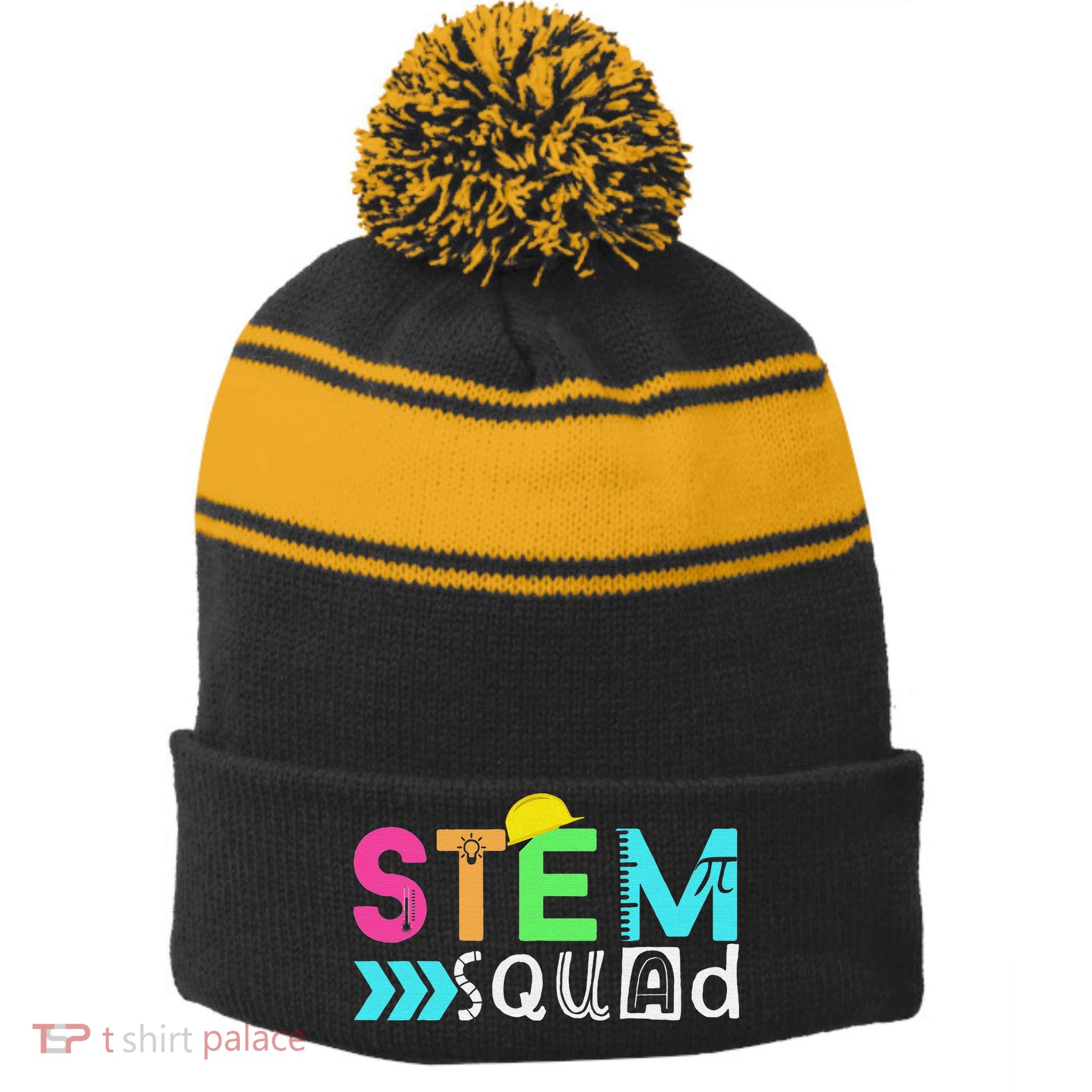 STEM Squad Science Technology Engineering Math Teacher Stripe Pom Pom Beanie