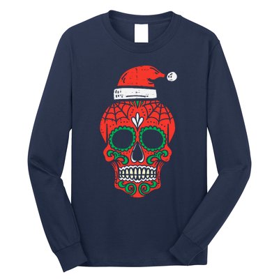 Sugar Skull Santa Hat Mexican Christmas Xmas Pj Long Sleeve Shirt