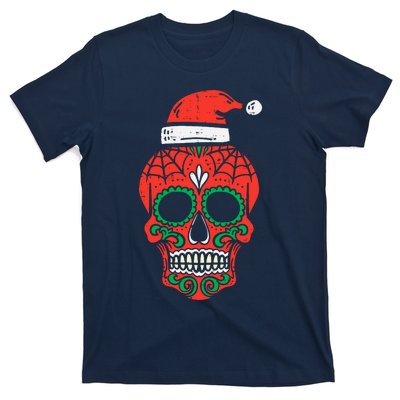 Sugar Skull Santa Hat Mexican Christmas Xmas Pj T-Shirt