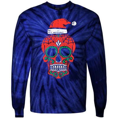 Sugar Skull Santa Hat Mexican Christmas Xmas Pj Tie-Dye Long Sleeve Shirt