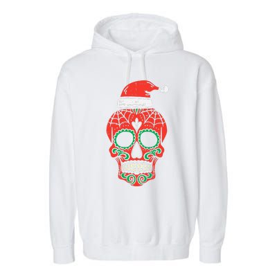 Sugar Skull Santa Hat Mexican Christmas Xmas Pj Garment-Dyed Fleece Hoodie