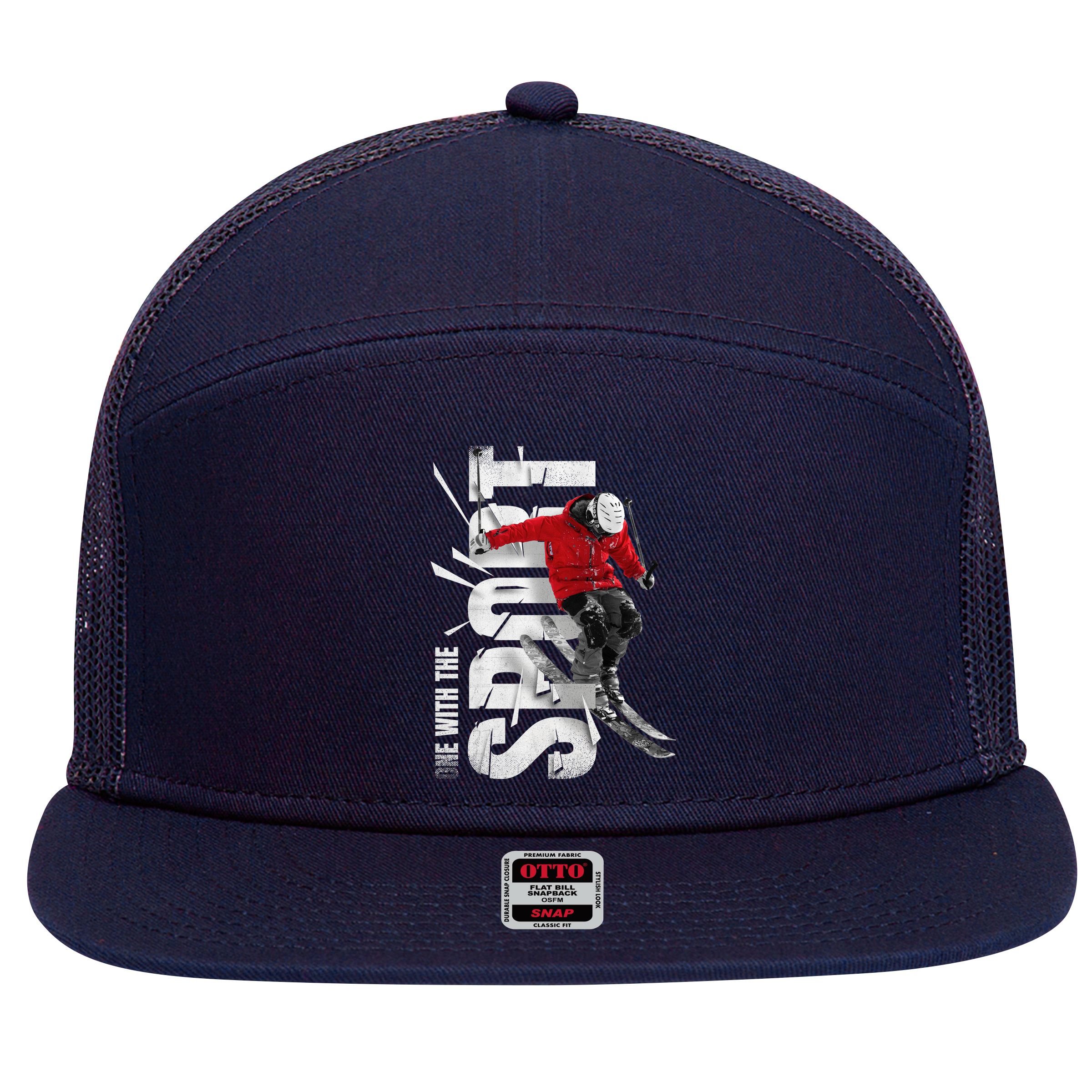 Snow Skiing 7 Panel Mesh Trucker Snapback Hat
