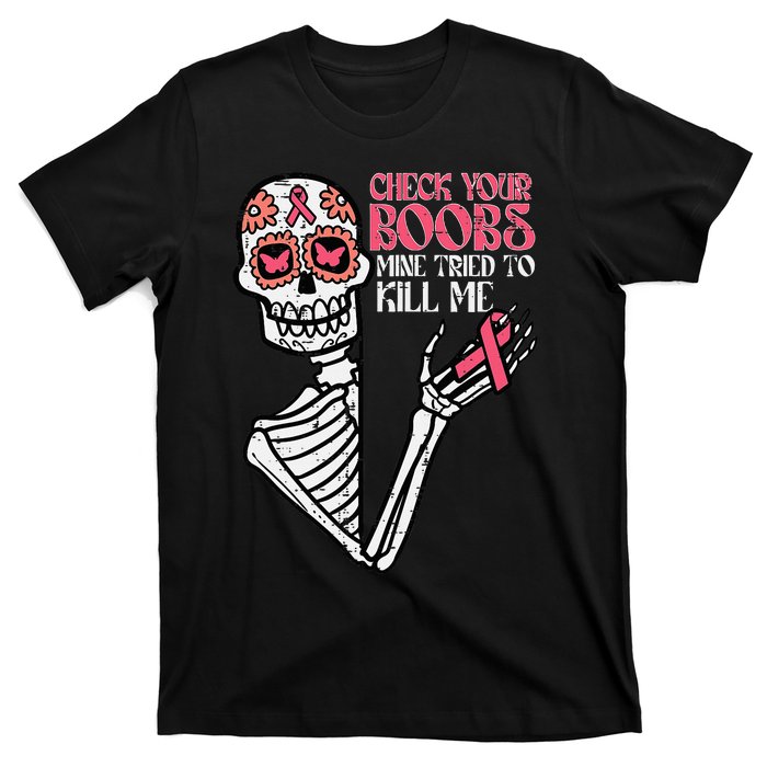 Sugar Skull Skeleton Breast Cancer Awareness T-Shirt