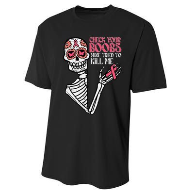 Sugar Skull Skeleton Breast Cancer Awareness Performance Sprint T-Shirt