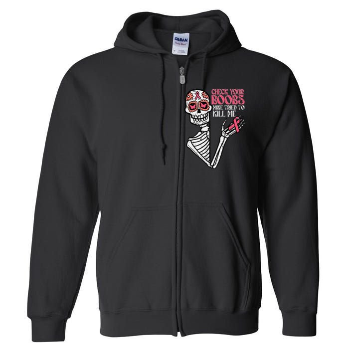 Sugar Skull Skeleton Breast Cancer Awareness Full Zip Hoodie