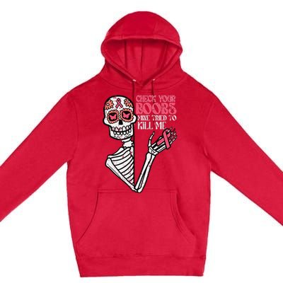 Sugar Skull Skeleton Breast Cancer Awareness Premium Pullover Hoodie